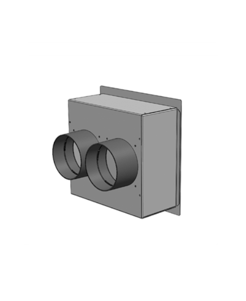 南岸Plenum in galvanised sheet metal 200 x 200 mm, 2 x DN 75 rear coupling, for combinations with nozzle with membrane